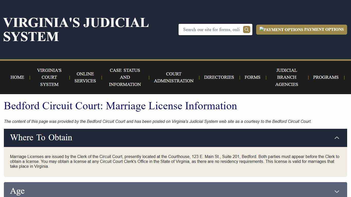 Bedford Circuit Court: Marriage License Information Virginia Court System