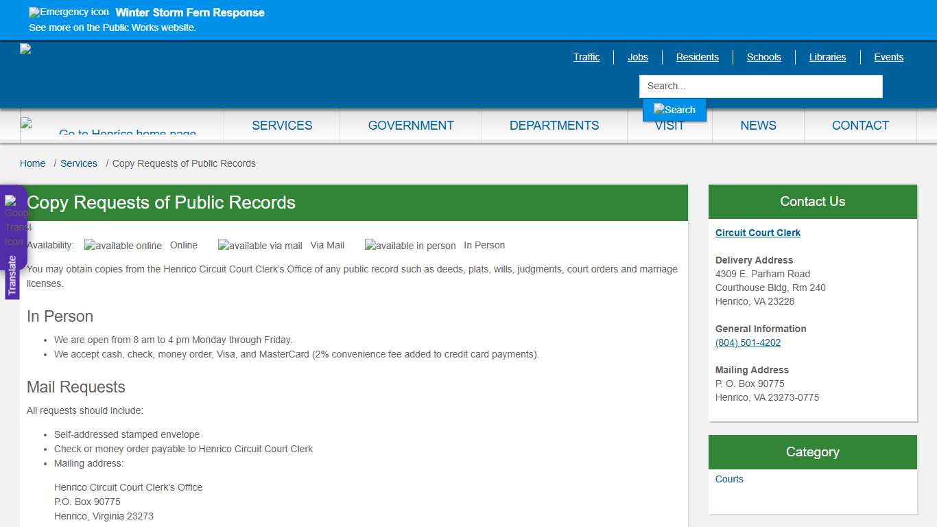 Copy Requests of Public Records » Henrico County, Virginia